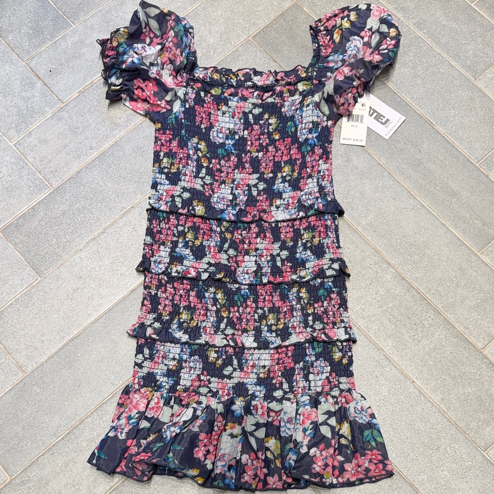 Girls Navy Floral Smocked Ruffle Dress KatieJNYC